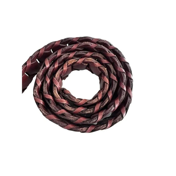 Men's Brown Full Grain Cowhide Leather Laced Link Belt Size 36 - Picture 2 of 6